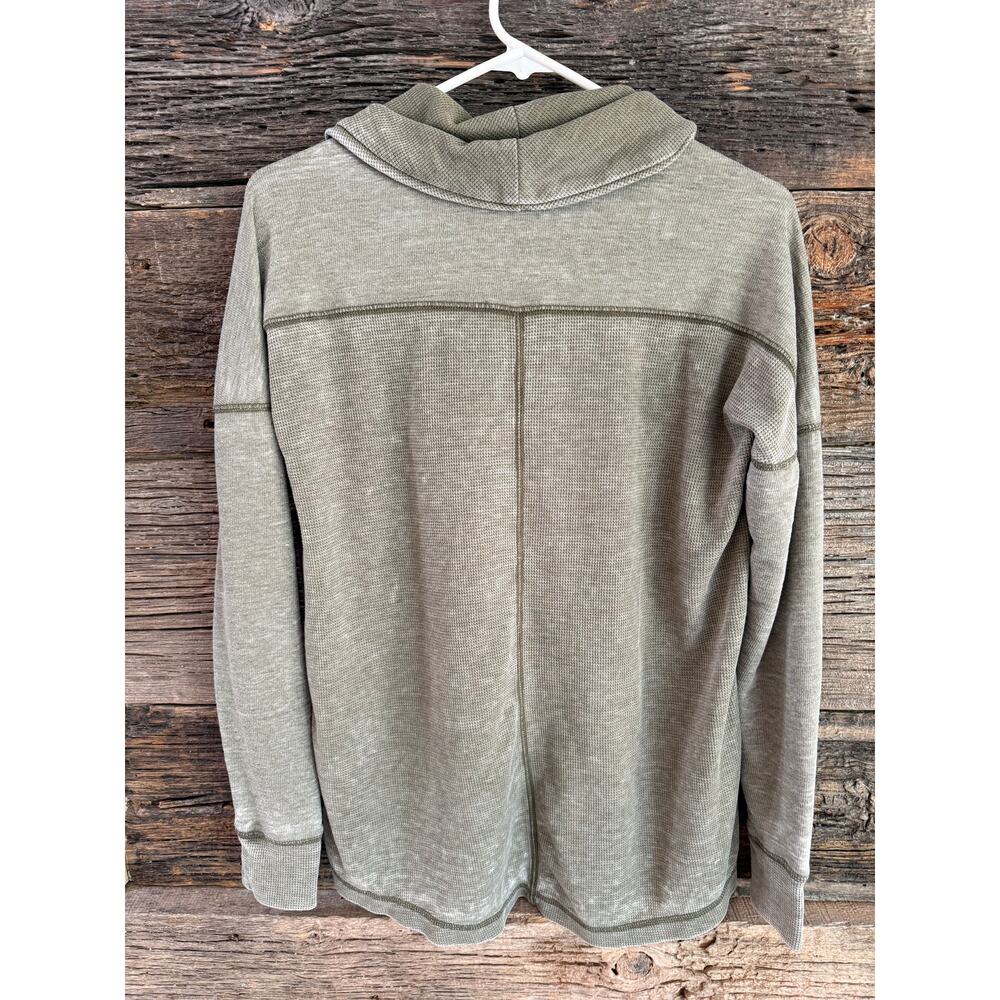 Lucky Brand Womens Muted Green/gray Cowl Neck Waffle Pullover High Low - Picture 3 of 6